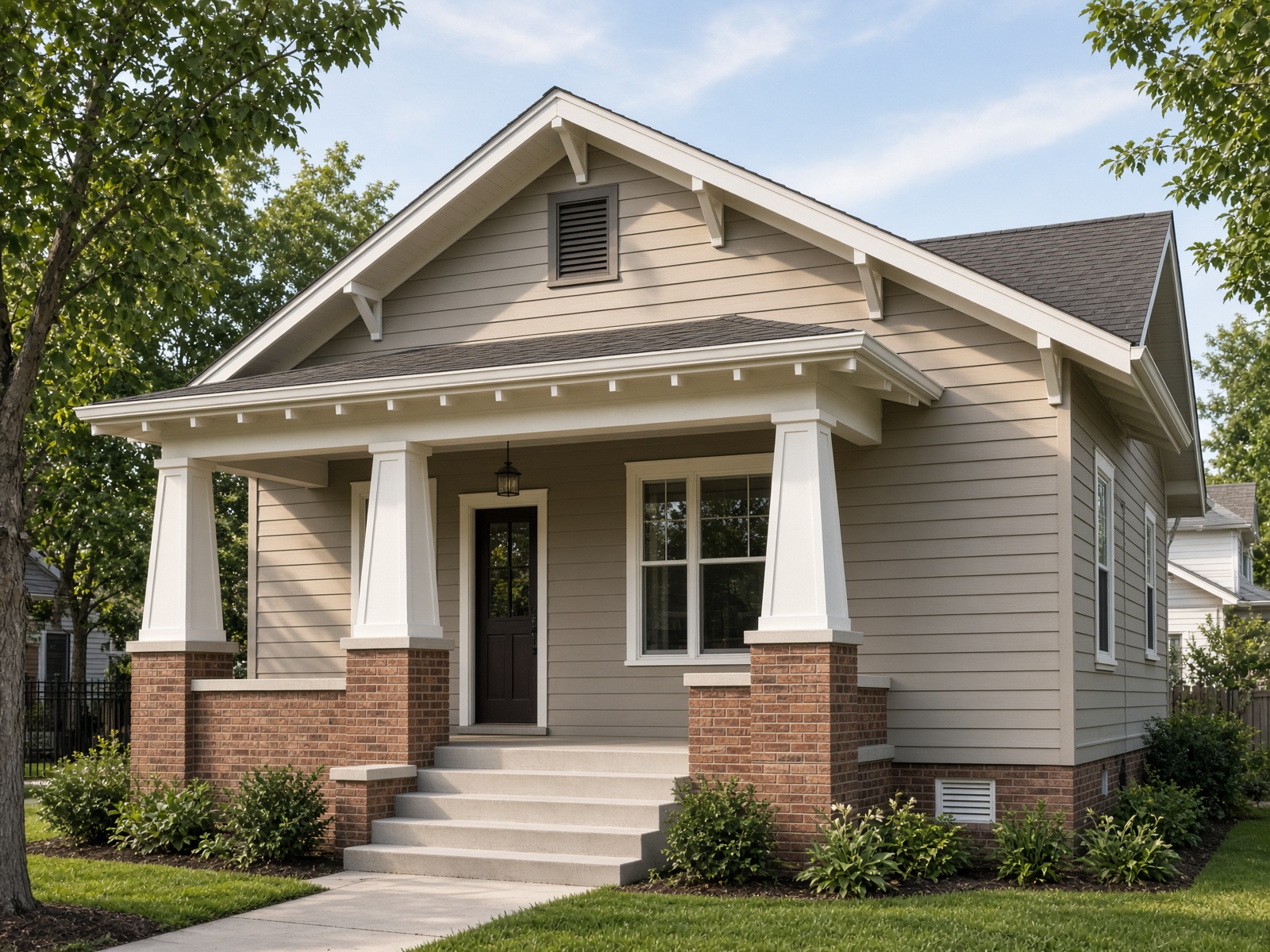 Craftsman bungalow in Dallas with new fiber-cement lap siding and white trim